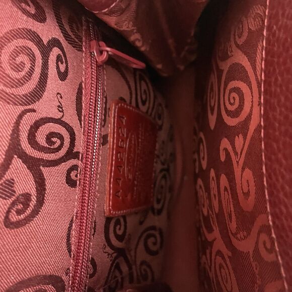 Vintage Brighton Monica Backpack Red Embossed Leather Fabric Leaf Design main image 5